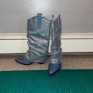 Denim & Rhinestone Cowboy Boots